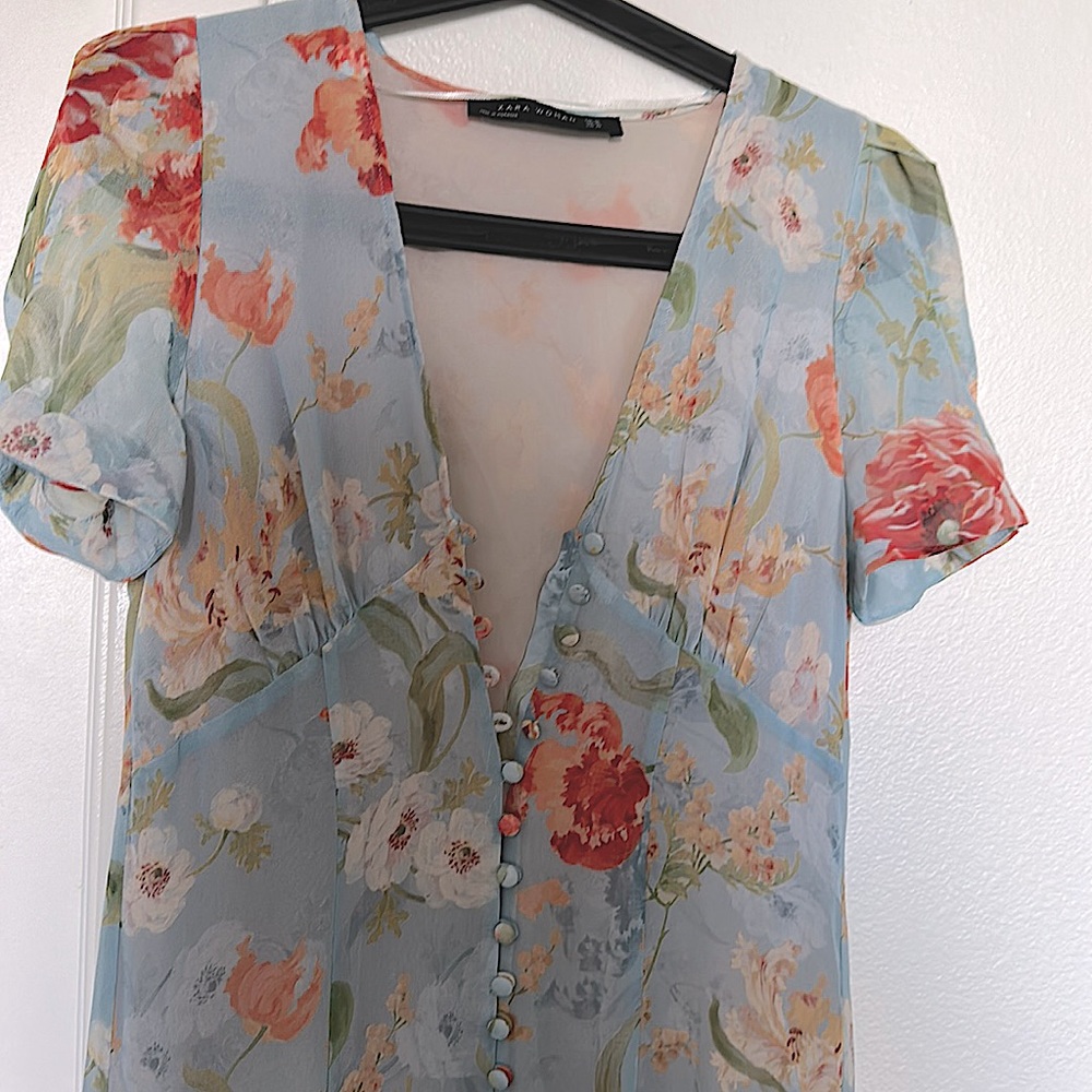 Zara light blue floral dress XS